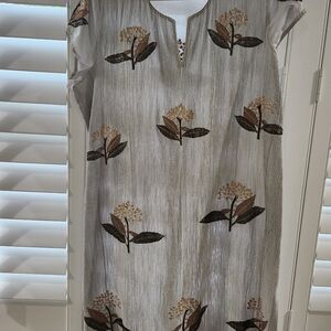 Pleated Floral Embroidered Dress